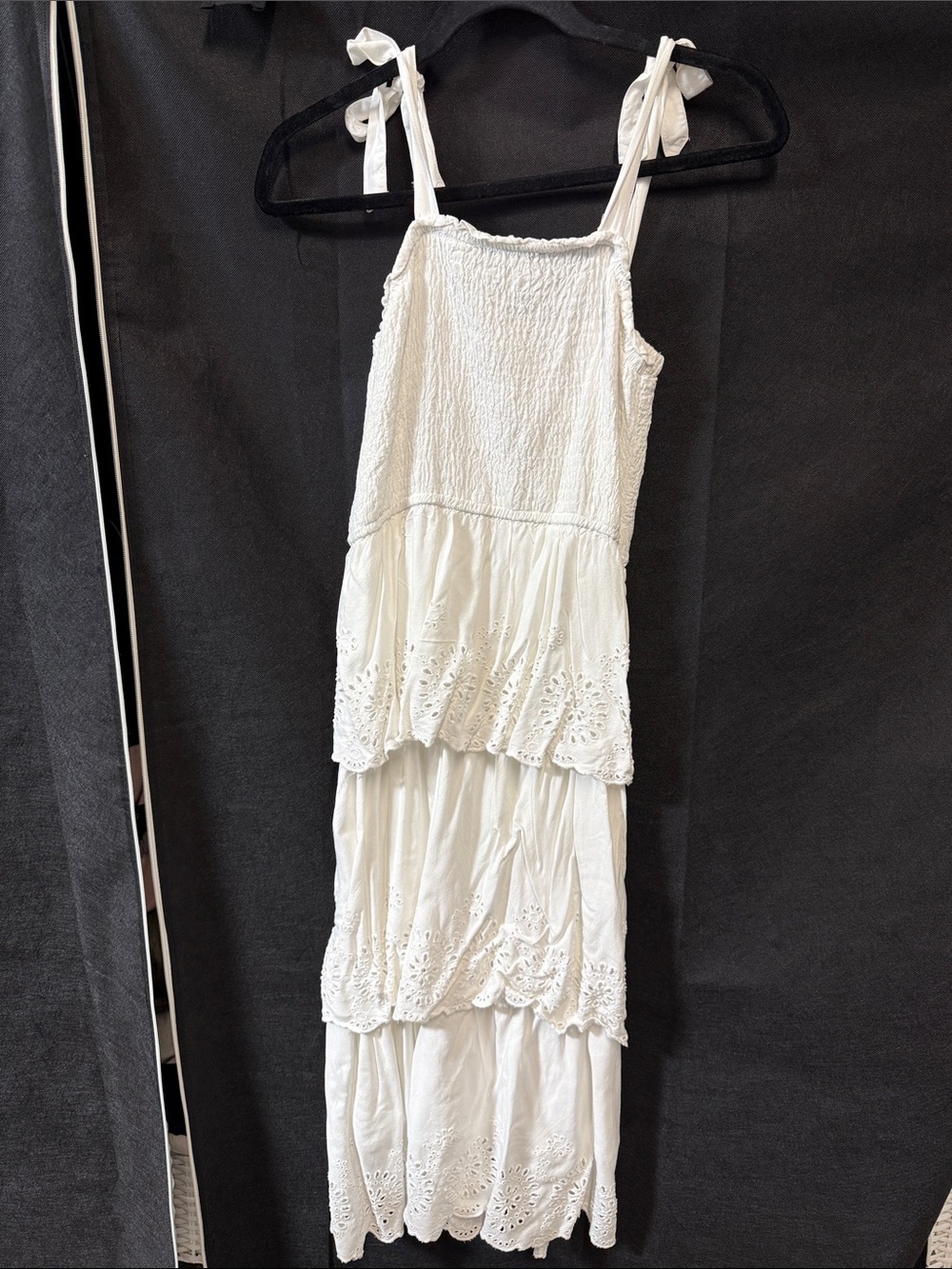 Jessica Simpson White Tiered Eyelet Maxi Dress with Tie Straps